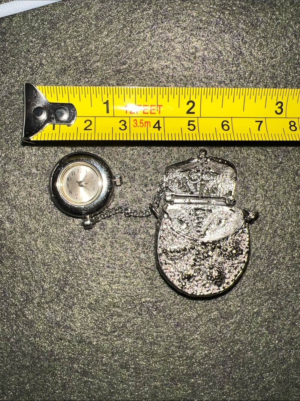 Silver Tone Pocket Watch Pendant, purse necklace without chain